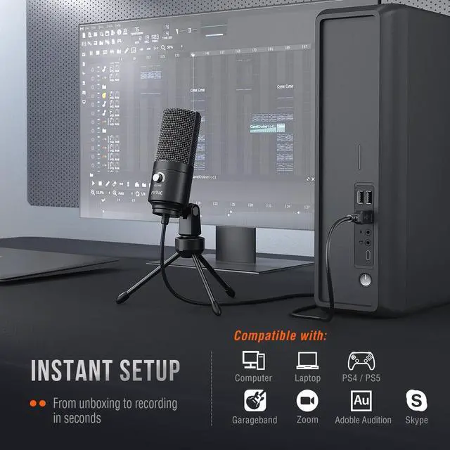 Alt view image 5 of 7 - FIFINE USB Microphone, Metal Condenser Recording Microphone for MAC OS, Windows, Cardioid Laptop Mic for Recording Vocals, Voice Overs, Streaming, Meeting and YouTube Videos-K669B