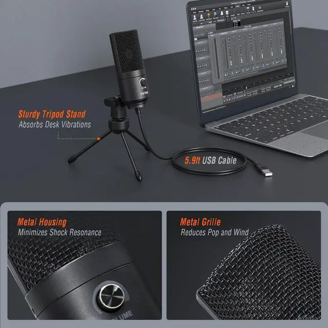 Alt view image 6 of 7 - FIFINE USB Microphone, Metal Condenser Recording Microphone for MAC OS, Windows, Cardioid Laptop Mic for Recording Vocals, Voice Overs, Streaming, Meeting and YouTube Videos-K669B