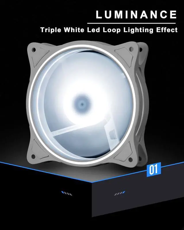 Alt view image 2 of 7 - 120mm White RGB PC Cooling Fans 3-Pack - Ultra Quiet High Airflow LED 12V Computer Case Fans with Triple Light Loops