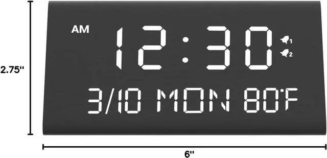 Alt view image 2 of 7 - Kogonee Wooden Digital Alarm Clock, 0-100% Dimmer, 2 Alarm Settings, Weekday/Everyday Mode, 9 Mins Snooze, 12/24H, Temperature and Date Display for Office, Travel, Bedroom Alarm Clock (Black)