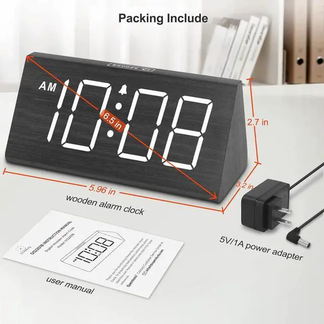 Alt view image 7 of 7 - DreamSky Wooden Digital Alarm Clocks for Bedrooms - Electric Desk Clock with Large Numbers, USB Port, Loud Alarm for Heavy Sleepers, Adjustable Volume, Dimmer, Snooze, DST, 12/24H, Wood Décor Gifts