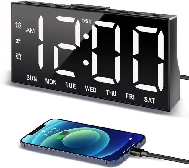 Main image of Digital Alarm Clock with Large Display Big Bold Numbers, Dimmer, 2 USB Charging Ports, Snooze, Small Table Desk Clock for Bedroom, Living Room, Clock for Heavy Sleepers