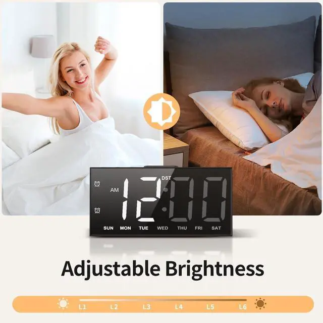 Alt view image 6 of 7 - Digital Alarm Clock with Large Display Big Bold Numbers, Dimmer, 2 USB Charging Ports, Snooze, Small Table Desk Clock for Bedroom, Living Room, Clock for Heavy Sleepers
