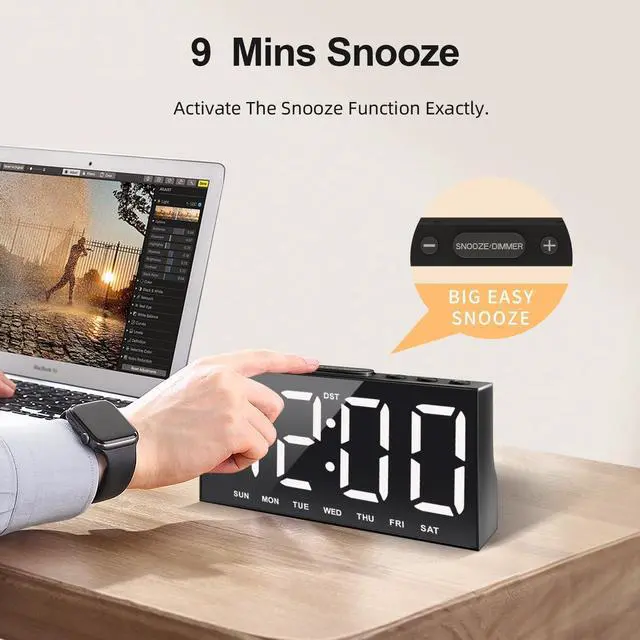 Alt view image 7 of 7 - Digital Alarm Clock with Large Display Big Bold Numbers, Dimmer, 2 USB Charging Ports, Snooze, Small Table Desk Clock for Bedroom, Living Room, Clock for Heavy Sleepers