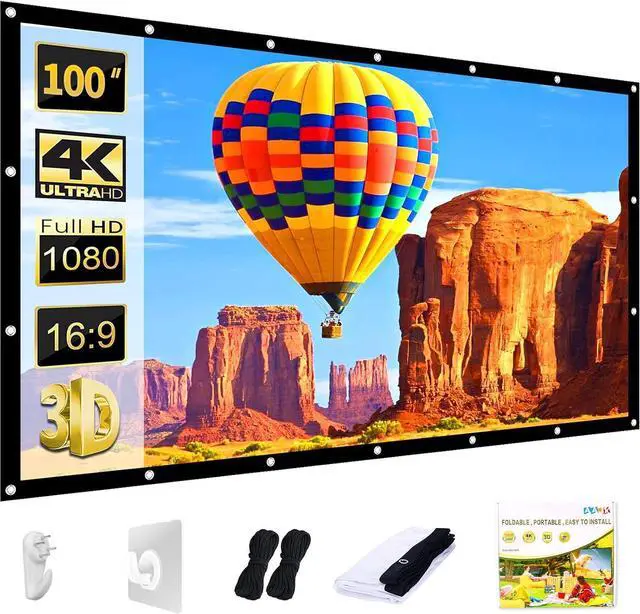 Main image of AAJK Projector Screen 100 inch, Washable Projector Screen 16:9 Foldable Anti-Crease Portable Projector Movies Screen for Home Theater Outdoor Indoor Support Double Sided Projection