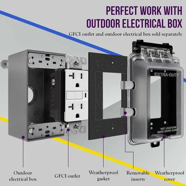 Alt view image 3 of 7 - ENERLITES Extra-Duty Weatherproof Enclosure, Outdoor Outlet Cover, Outdoor Decorator/GFCI Receptacles, Dual Installation, Horizontal or Vertical Use, 1-Gang 6.1 x 3.4 x 2.8, Clear Cover, IUC1HV-D