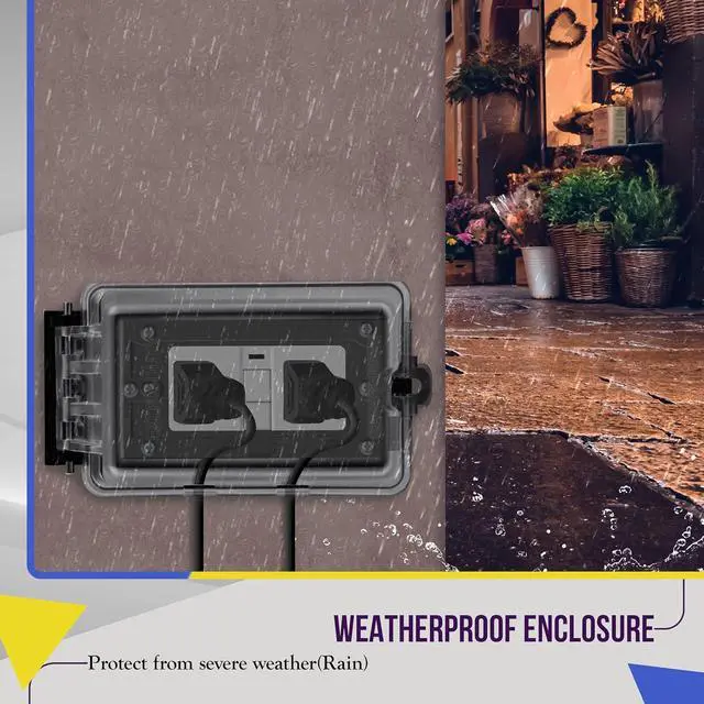 Alt view image 6 of 7 - ENERLITES Extra-Duty Weatherproof Enclosure, Outdoor Outlet Cover, Outdoor Decorator/GFCI Receptacles, Dual Installation, Horizontal or Vertical Use, 1-Gang 6.1 x 3.4 x 2.8, Clear Cover, IUC1HV-D