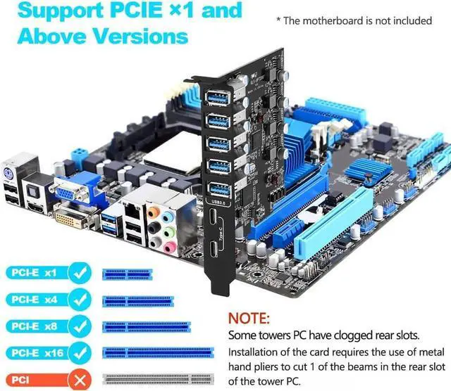 Alt view image 2 of 7 - PCI-E to USB 3.0 7-Port(2X USB-C - 5X Type-A) Expansion Card,PCI Express USB Add in Card, Internal USB3 Hub Converter for Desktop PC Adapter Support Windows 10/8/7/XP and MAC OS 10.8.2 Above