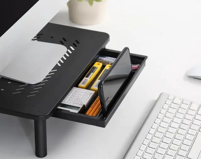 Alt view image 3 of 7 - FITUEYES Monitor Stand with Drawer - Adjustable Computer Monitor Riser, Metal Desktop Stand for PC Cellphone Cable Management, Printer Display with Vented, Office Organization, Black, 2PACK