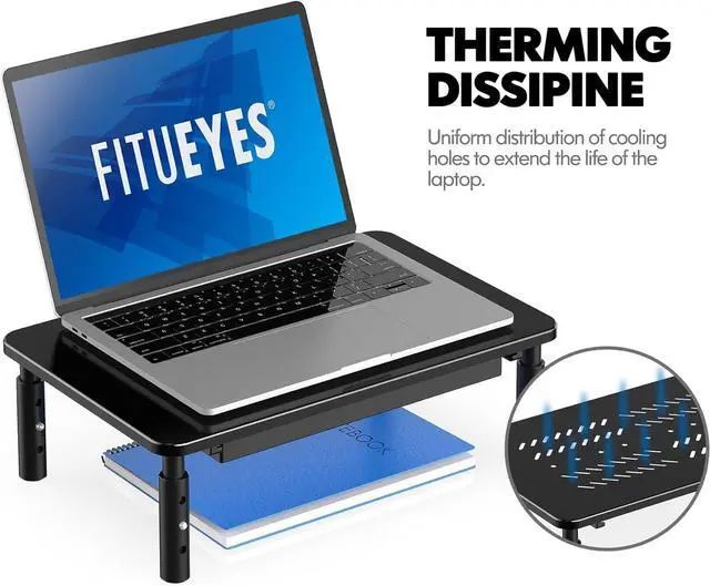 Alt view image 4 of 7 - FITUEYES Monitor Stand with Drawer - Adjustable Computer Monitor Riser, Metal Desktop Stand for PC Cellphone Cable Management, Printer Display with Vented, Office Organization, Black, 2PACK