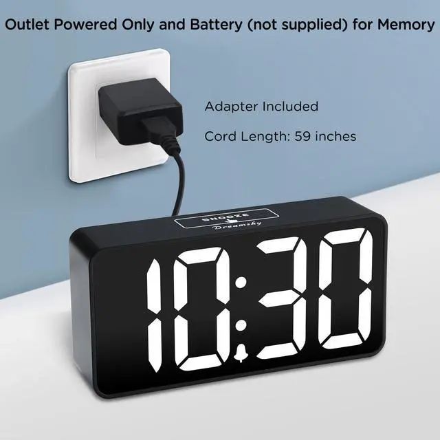 Alt view image 4 of 7 - DreamSky Small Digital Alarm Clock for Bederoom, Large Big Numbers Display with Brightness Dimmer, Electric Bedside Desk Clock with USB Charging Port, Adjustable Alarm Volume (White Digits)