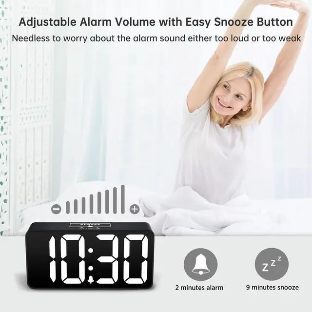 Alt view image 7 of 7 - DreamSky Small Digital Alarm Clock for Bederoom, Large Big Numbers Display with Brightness Dimmer, Electric Bedside Desk Clock with USB Charging Port, Adjustable Alarm Volume (White Digits)