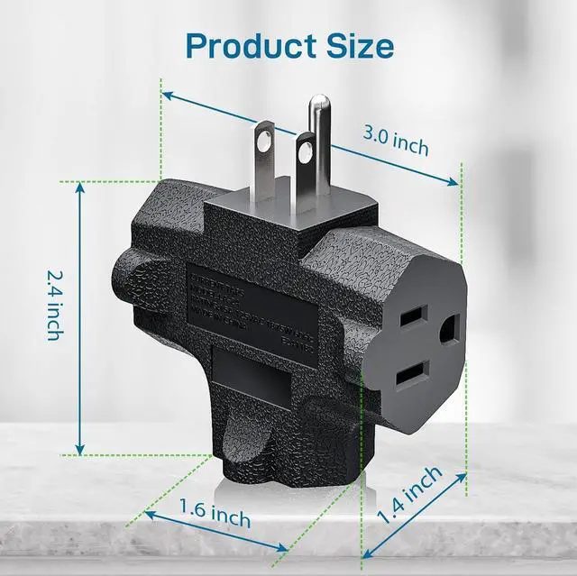 Alt view image 2 of 7 - K KASONIC - 3-Outlet Grounding Adapter, [UL Listed] Plug Extender, Heavy-Duty Grounded Power Tap - 3 Pack (Black)