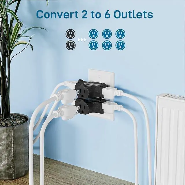 Alt view image 6 of 7 - K KASONIC - 3-Outlet Grounding Adapter, [UL Listed] Plug Extender, Heavy-Duty Grounded Power Tap - 3 Pack (Black)