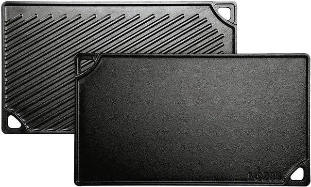 Main image of Reversible Cast Iron Grill/Griddle C 9.5 x 16.75 Inch Pre-Seasoned Cooking Surface C Flat & Ribbed Sides C Use on Stove Grill or Campfire C Made in the USA C Heavy-Duty Black