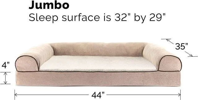 Alt view image 5 of 7 - Furhaven Cooling Gel Dog Bed for Large Dogs w/ Removable Bolsters & Washable Cover, For Dogs Up to 95 lbs - Sherpa & Chenille Sofa - Cream, Jumbo/XL