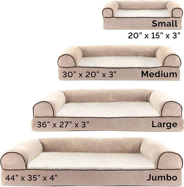 Alt view image 6 of 7 - Furhaven Cooling Gel Dog Bed for Large Dogs w/ Removable Bolsters & Washable Cover, For Dogs Up to 95 lbs - Sherpa & Chenille Sofa - Cream, Jumbo/XL