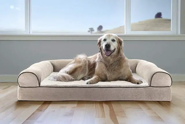 Alt view image 7 of 7 - Furhaven Cooling Gel Dog Bed for Large Dogs w/ Removable Bolsters & Washable Cover, For Dogs Up to 95 lbs - Sherpa & Chenille Sofa - Cream, Jumbo/XL