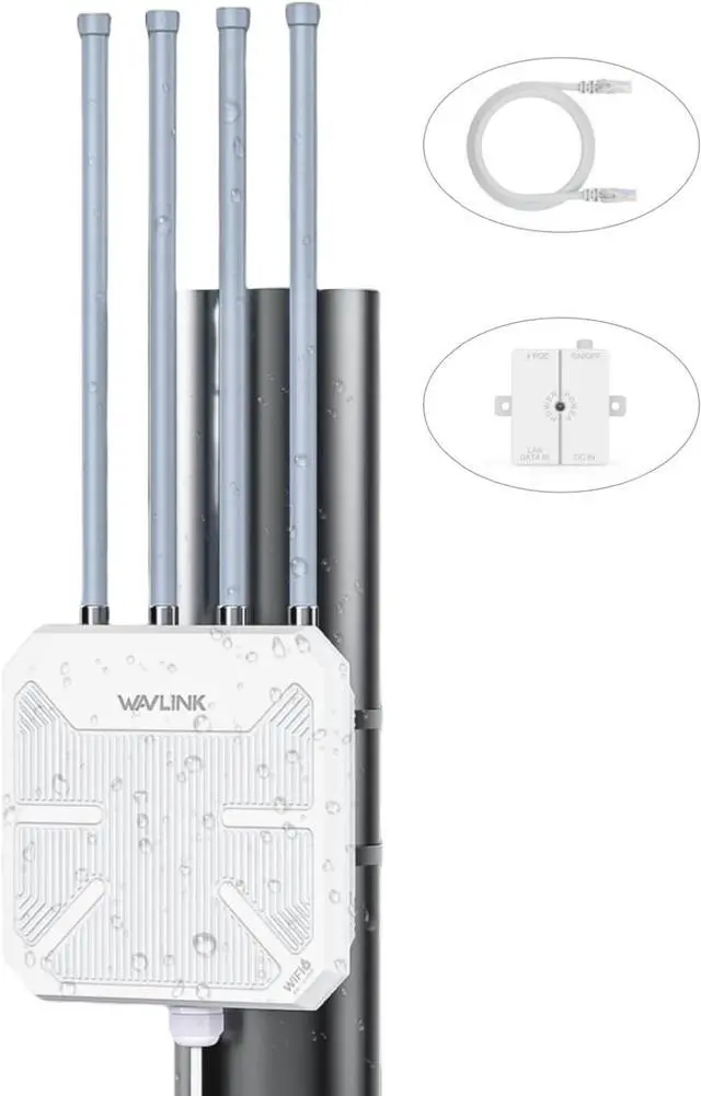 Alt view image 2 of 7 - WAVLINK Outdoor WiFi 6 Extender AX1800 High Power Outdoor Weatherproof WiFi Range Extender Access Point with Passive/Active POE, Dual Band 2.4GHz+5GHz, 4x8dBi Detachable Antenna