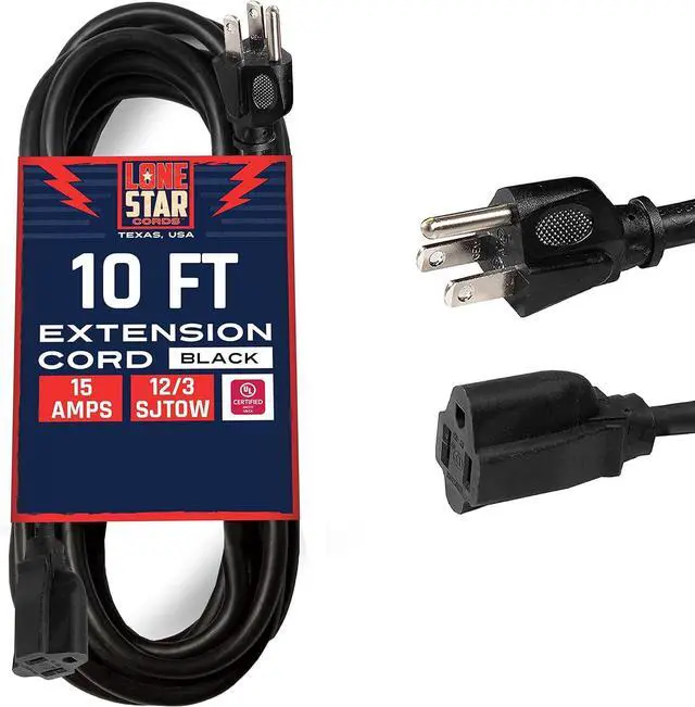 Main image of Lone Star Oil Resistant Heavy Duty Outdoor Extension Cord 10 Ft for Farms & Ranches - SJTOW 12 Gauge Cord with 3 Prong - Industrial & Appliance Cord 12 AWG, 15 AMP Black 10 Foot