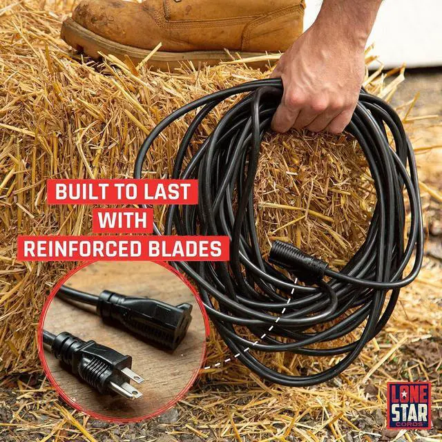 Alt view image 3 of 5 - Lone Star Oil Resistant Heavy Duty Outdoor Extension Cord 10 Ft for Farms & Ranches - SJTOW 12 Gauge Cord with 3 Prong - Industrial & Appliance Cord 12 AWG, 15 AMP Black 10 Foot