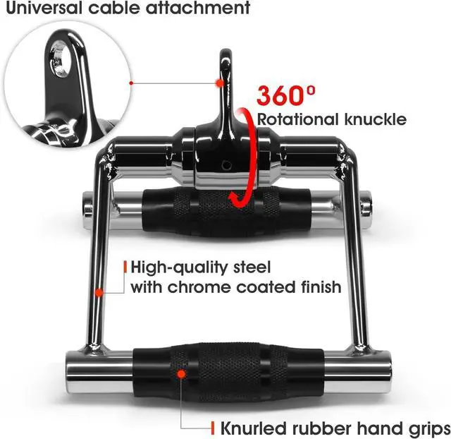 Alt view image 4 of 7 - Yes4All Double D Row Handle Cable Attachment for Weight Workout, Cable Machine Accessories for Home Gym, LAT Pull Down V Bar with Capacity Up to 880LBS