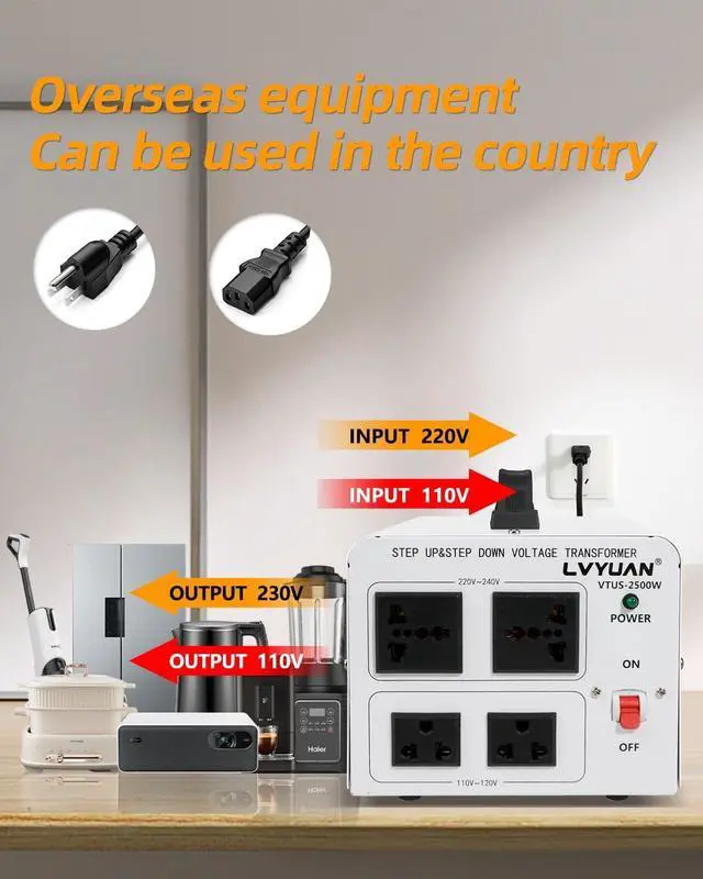 Alt view image 4 of 7 - LVYUAN 2500W Voltage Transformer Power Converter Step Up 110V to 220V, Step Down 220V to 110V, 110/120 Volt - 220/240 Volt