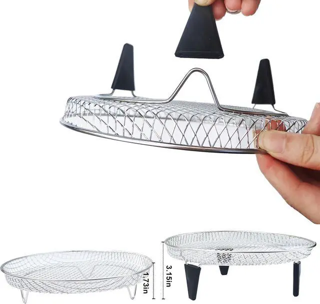 Alt view image 3 of 7 - Upgrade Air Fryer Rack, Three Stackable Dehydrator Racks with spare clip and silicone feet,Stainless Steel Air Fryer Accessories Round Air Fryer Rack (Round)