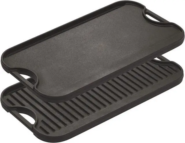 Alt view image 4 of 4 - Lodge 20 x 10.44 Inch Pro-Grid Reversible Cast Iron Grill/Griddle  Double Burner Cookware, Pre-Seasoned, Non-Toxic, Made in USA, For Stovetop, Oven, Grill & Campfire