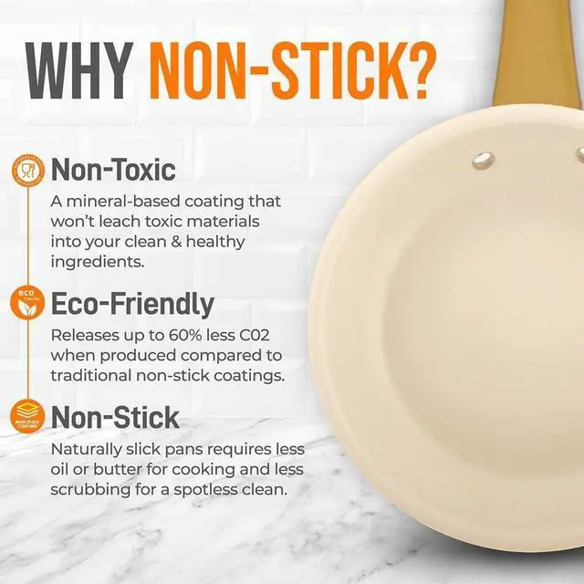 Alt view image 5 of 6 - NutriChef 12-Inch Professional Ceramic Frying Pan With Lid - Large Skillet with Golden Titanium Handle, Non-Stick Ceramic Coating, Stain-Resistant, Easy to Clean, Ideal for Home Cooking