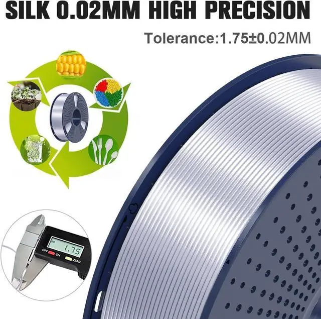Alt view image 6 of 7 - SUNLU Silk PLA Filament 1.75mm, Neatly Wound Shiny PLA 3D Printer Filament, Dimensional Accuracy +/- 0.02mm, Fit Most 3D Printers, Good Vacuum Packaging, 1kg Spool(2.2lbs), 330 Meters, Silky Silver
