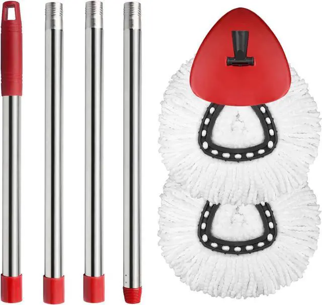 Main image of 2 Spin Mop Head Replacement, 1 Base, 1 Mop Handle (30-58in) Combo Mops Set Compatible with OCedar EasyWring RinseClean Microfiber Mops (White (1-Tank System))