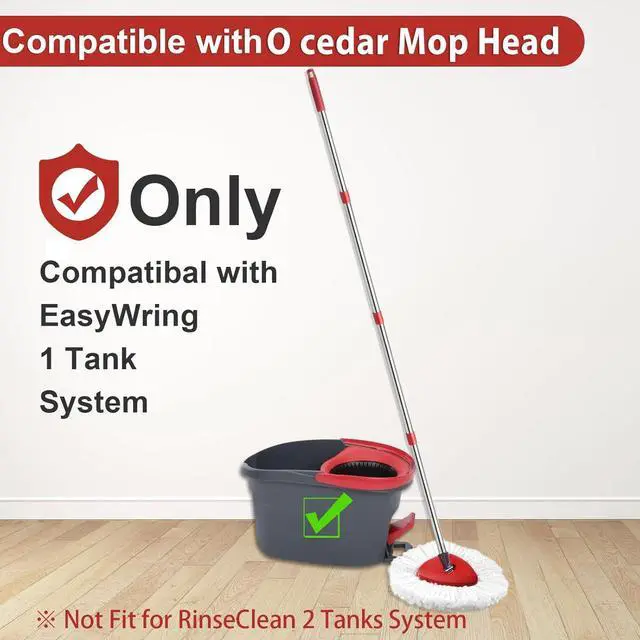 Alt view image 2 of 6 - 2 Spin Mop Head Replacement, 1 Base, 1 Mop Handle (30-58in) Combo Mops Set Compatible with OCedar EasyWring RinseClean Microfiber Mops (White (1-Tank System))