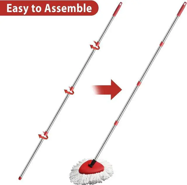 Alt view image 3 of 6 - 2 Spin Mop Head Replacement, 1 Base, 1 Mop Handle (30-58in) Combo Mops Set Compatible with OCedar EasyWring RinseClean Microfiber Mops (White (1-Tank System))