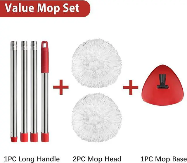 Alt view image 6 of 6 - 2 Spin Mop Head Replacement, 1 Base, 1 Mop Handle (30-58in) Combo Mops Set Compatible with OCedar EasyWring RinseClean Microfiber Mops (White (1-Tank System))
