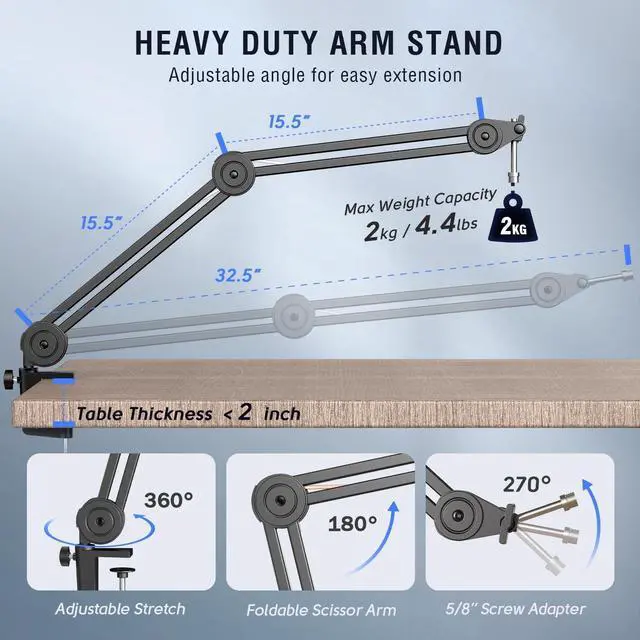 Alt view image 6 of 7 - FIFINE Dynamic Podcast Microphone Set with Boom Arm Stand, Studio XLR/USB Microphone for Recording Vocal Streaming, Metal Mic with Mute Tap, Headphone Jack, Heavy Duty Boom Arm-K688T