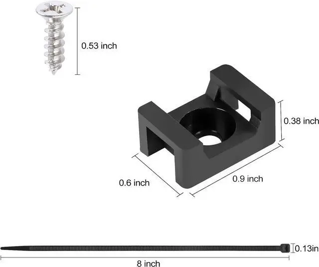 Alt view image 2 of 7 - 100 Pcs Cable Zip Tie Saddle Type Mounts Base with 8" Cable Ties Tapping Screw, Wire Cable Clips Organizer Holders Clamps Black