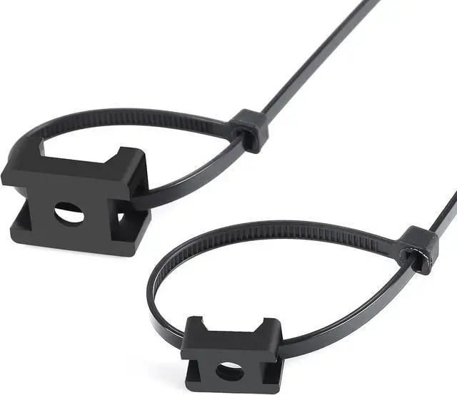 Alt view image 3 of 7 - 100 Pcs Cable Zip Tie Saddle Type Mounts Base with 8" Cable Ties Tapping Screw, Wire Cable Clips Organizer Holders Clamps Black