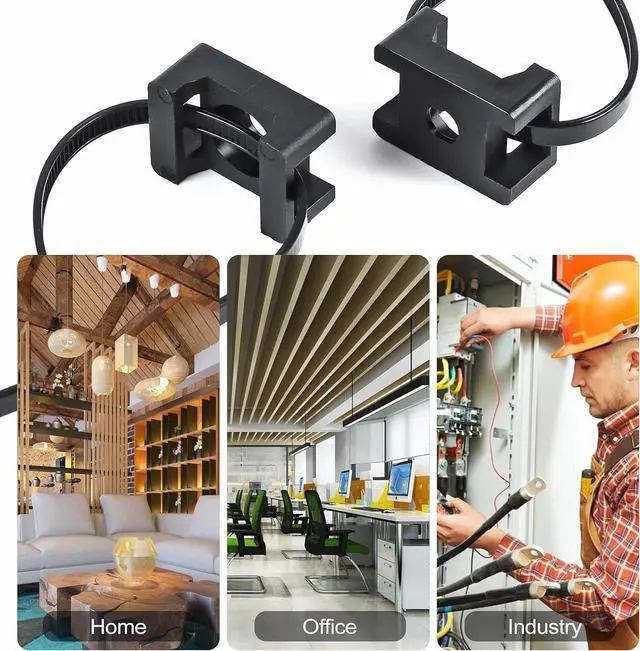 Alt view image 5 of 7 - 100 Pcs Cable Zip Tie Saddle Type Mounts Base with 8" Cable Ties Tapping Screw, Wire Cable Clips Organizer Holders Clamps Black