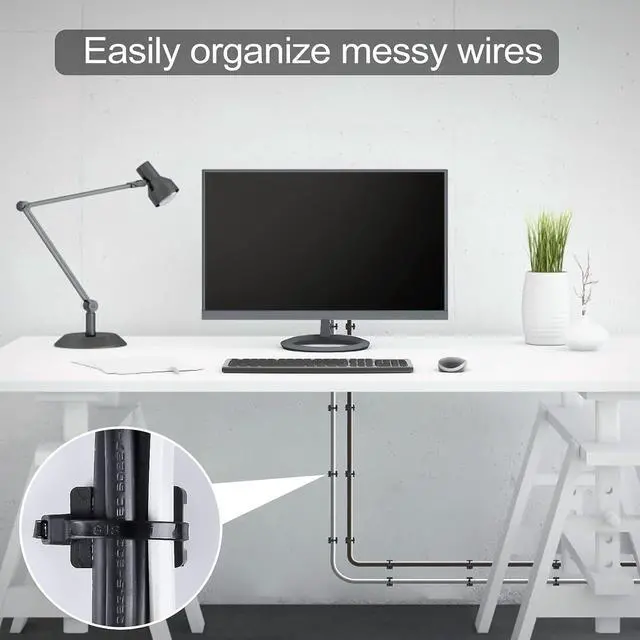 Alt view image 6 of 7 - 100 Pcs Cable Zip Tie Saddle Type Mounts Base with 8" Cable Ties Tapping Screw, Wire Cable Clips Organizer Holders Clamps Black