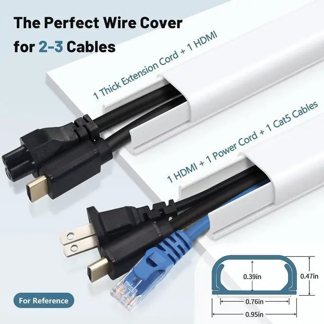 Alt view image 3 of 7 - 153in Cord Hider Wall, Wire Hiders for 3 Cords, Cord Cover for 2 Thick Extension Cables, Paintable Cable Cover to Hide Cords Wall Mounted TV, Cord Concealer, 9X L17in X W0.95in X 0.47in, White