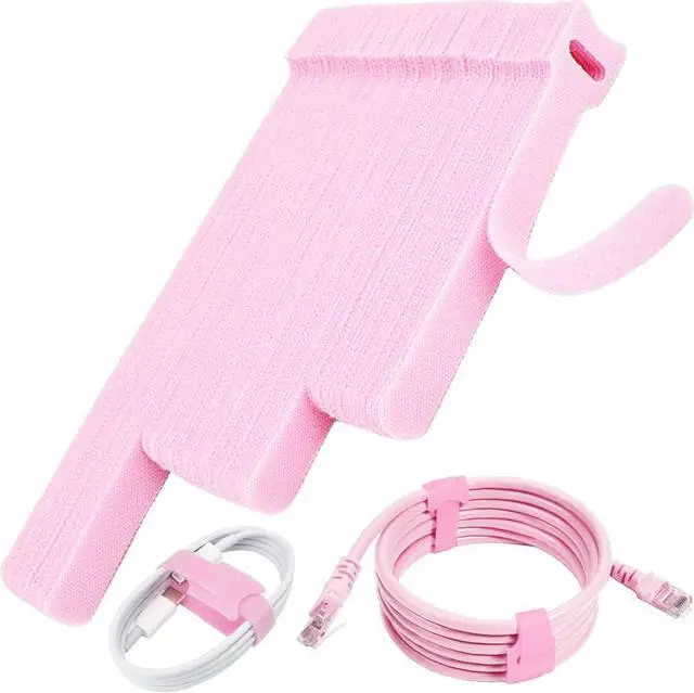 Main image of 70pcs Cable Ties Reusable Pink Wire Ties Cable Management Cord Ties Reusable for Electronics Hook and Loop Cable Ties for Computer 4 6 8 Inch