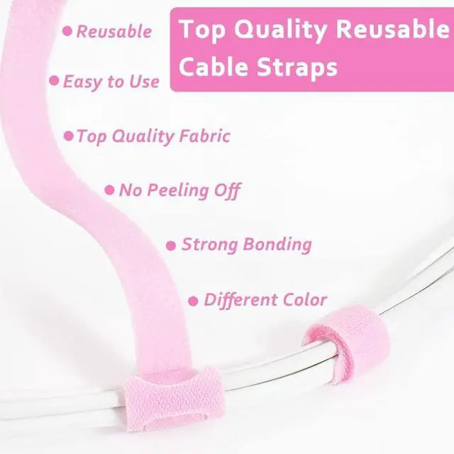 Alt view image 5 of 6 - 70pcs Cable Ties Reusable Pink Wire Ties Cable Management Cord Ties Reusable for Electronics Hook and Loop Cable Ties for Computer 4 6 8 Inch