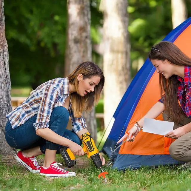 Alt view image 2 of 7 - 8" Tent Stakes Heavy Duty 12 Pack, Screw in Tent Stakes, Metal Threaded Camping Stakes, Ground Anchors for Canopies, Gardening and Inflatable Decor, with Hex Socket, Stake Puller and Storage Box