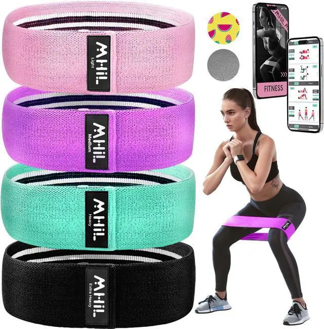 Main image of Fabric Resistance Bands for Women & Men  4 Durable Exercise Bands for Working Out, Non-Slip & Non-Pinching Workout Bands  Multiple Resistance Levels Booty Bands for Legs Butt Glutes Hips Abs & More.