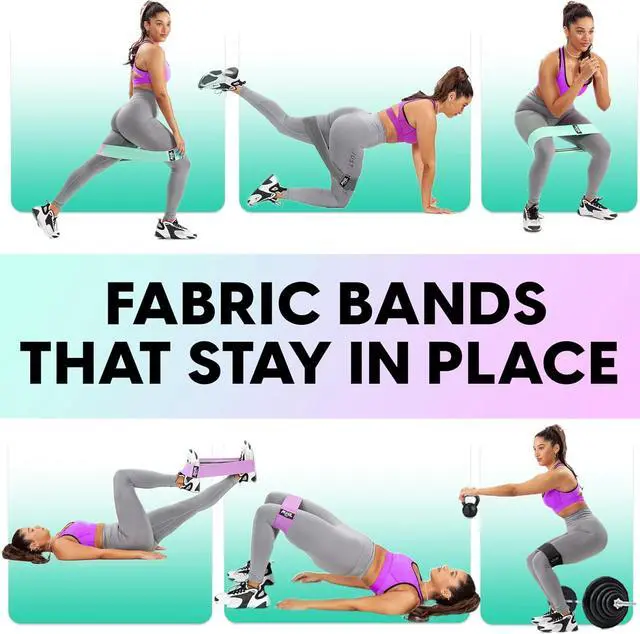 Alt view image 4 of 7 - Fabric Resistance Bands for Women & Men  4 Durable Exercise Bands for Working Out, Non-Slip & Non-Pinching Workout Bands  Multiple Resistance Levels Booty Bands for Legs Butt Glutes Hips Abs & More.