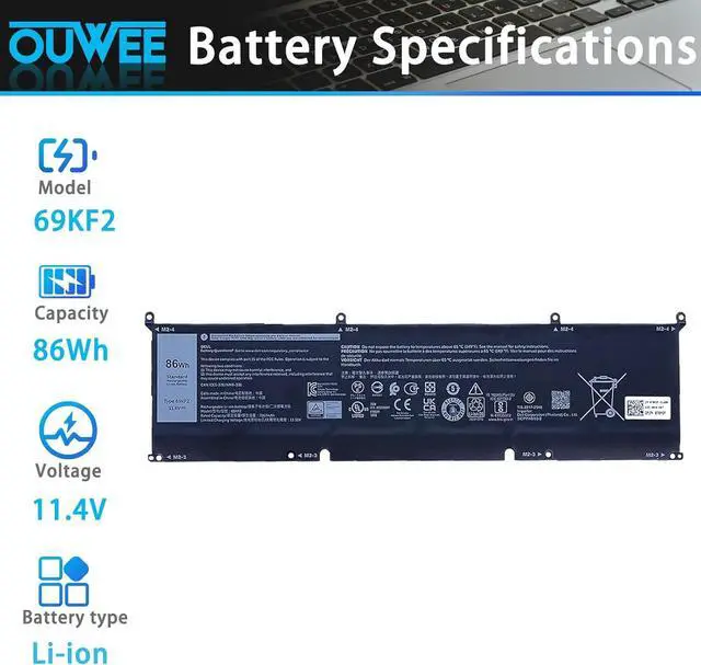 Alt view image 2 of 5 - 86Wh 69KF2 Battery Replacement for Dell G7 15 7500 G15 5510 5511 5515 5520 5521 XPS 15 9500 9510 9520 Precision 5550 5560 5570 Alienware M15 R3 R4 M17 R3 R4 Inspiron 7510 7610 7620 P87F P91F