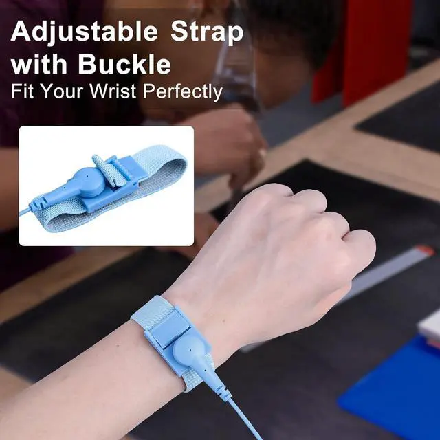 Alt view image 4 of 7 - Grounded Outlet Plug, Anti-Static Wrist Strap (Adjustable up to Size XL) and Grounding Cord, Earth Connection | ESD Safe for Computer, PC Building Eelectronics