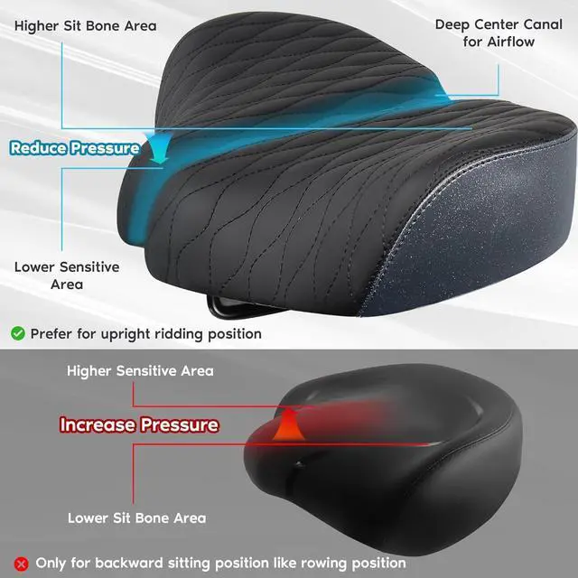 Alt view image 3 of 6 - X WING New-Age Noseless Bike Seat Cushion for Men & Women - Extra Padding & Wide - Suitable for City, Electric, Stationary Bikes - Compatible with Peloton Bikes  Wide Winged Bike Seat with Cushion