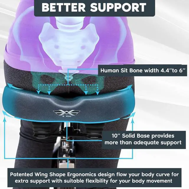 Alt view image 4 of 6 - X WING New-Age Noseless Bike Seat Cushion for Men & Women - Extra Padding & Wide - Suitable for City, Electric, Stationary Bikes - Compatible with Peloton Bikes  Wide Winged Bike Seat with Cushion